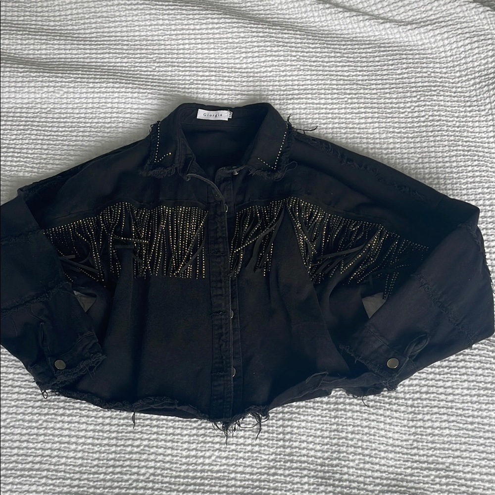 Black Beaded Cropped Jacket